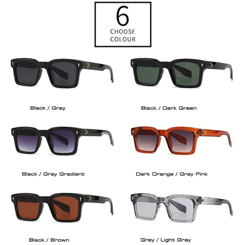 DSVIGF UV400 Square Sunglasses for Men & Women - Rivet Accents & Gray Gradient Lenses - Driving & Outdoor Shades