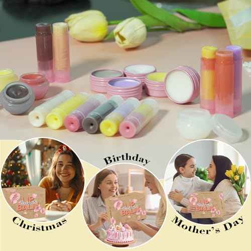 DIY Lip Balm Making Kit for Adults to Make Your Own Moisturizing Lip Balms with Natural Beeswax, Lip Base Oil, Essential Oil, Empty Lip Balm Tubes Jars, Birthday Christmas Mother¡¯s Day Gift