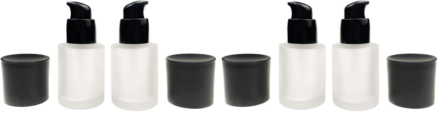 vipolish 2 Pcs 30ML 1OZ Upscale Empty Refillable Frosted Glass Pump Bottle Liquid Foundation Container Dispenser Storage Vial Lotion Essence Emulsion Sample Case for Travel (Pack of 2)