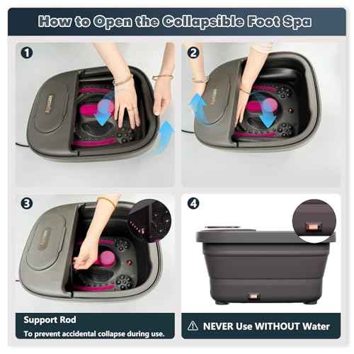 Collapsible Foot Bath, Foot Spa Bath Massager with Heat, Bubble, Remote Control, Temperature Control, 3 Pedicure Attachments, Feet Soaking Tub for Stress Relief