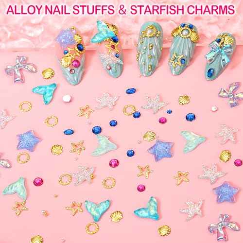 8000pcs 3D Nail Charms and Nail Gems, Cute Nail Rhinestones and Charms Y2K for Nails Nesign, Variety Butterfly Bow Moon Star Flower Junk Case Charms Gold Pearls Nail Jewels for Nail Art Decorations
