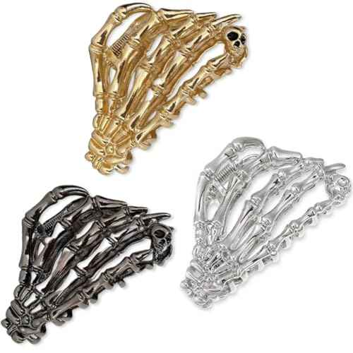 3 Pack Gothic Hair Clips Ghost Hand Hair Claw Clips Metal Skeleton Hair Halloween Accessories for Thick Hair Thin Hair for Women and Girls Cosplay