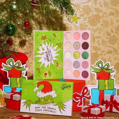 ColourPop x The Grinch How The Grinch Stole Christmas Eyeshadow Palette - Limited Edition 15 Pan Eye Makeup Palette with 5 Buildable & Blendable Finishes - High-Pigment, Long Lasting Formula (0.63 oz)