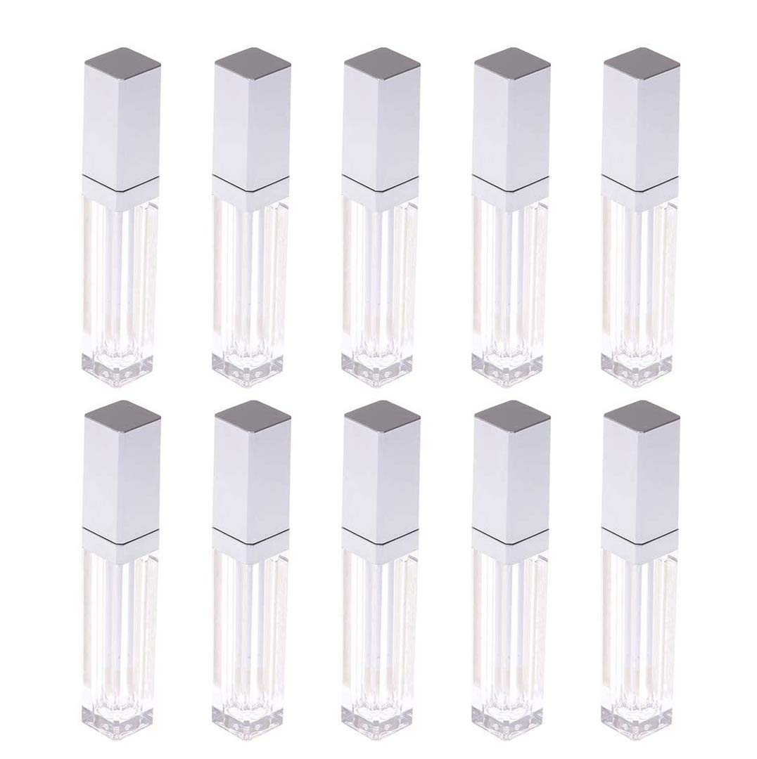 Healthcom 10 Pcs 7.5ml Plastic Square Clear Lip Gloss Tubes Vials with Mirror LED Light Lip Glaze Tube Bottles Refillable Makeup Lipstick Tube DIY Cosmetic Container Travel for Woman Girl(Silver)