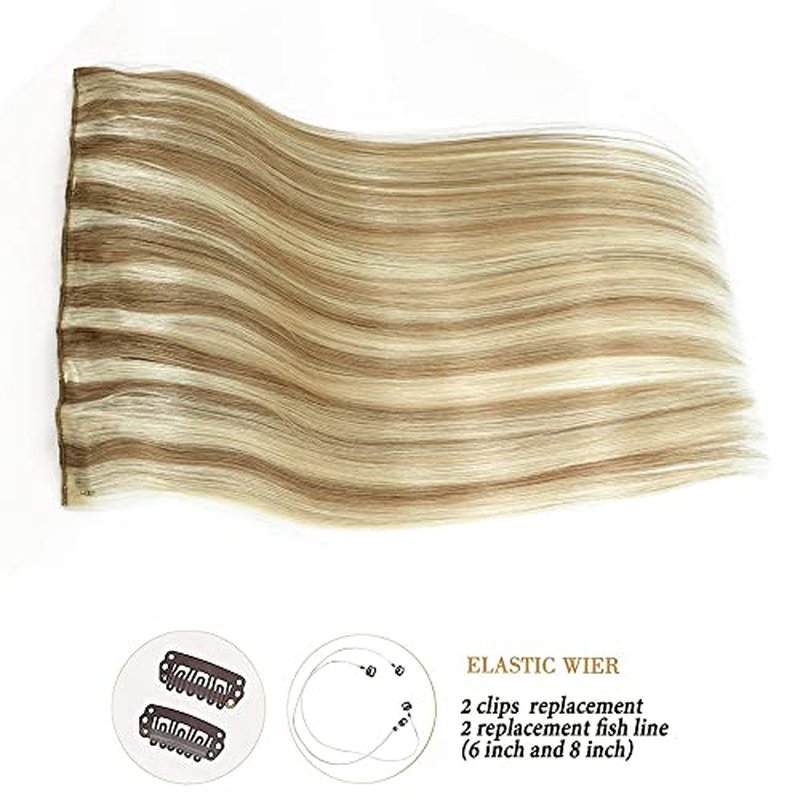 Star Show Wire Hair Extension Human Hair For Women Ash Blonde 16# with Bleach Blonde 613# Natural Straight Hair One Piece for Full Head (16 inch, Highlight Color #16/613)