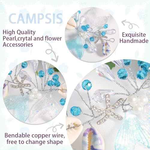Campsis Mermaid Headpiece, Blue Seashell Hair Accessory for Girls, Starfish Headband for Women