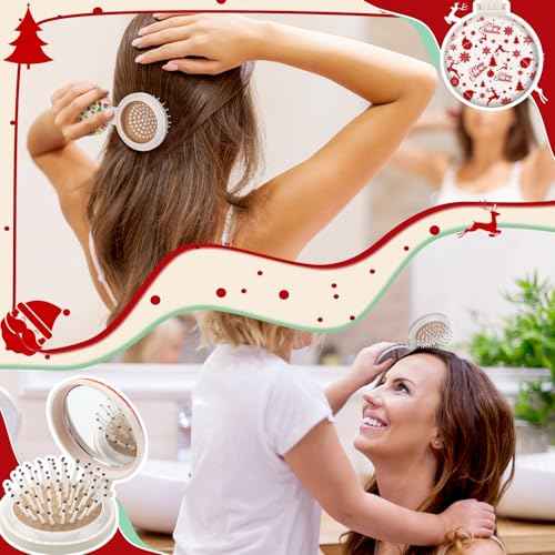 Thyle 12pc Christmas Mini Hair Brush Detangler Brush Folding Mirror Hair Brushes Gift for Christmas Mini Travel Brushes Accessories for Girls Gifts Holiday Supplies Xmas Stocking Stuffers