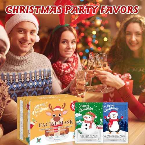 60 Pack Christmas Face Masks Skincare for Christmas Gifts, Bulk Sheet Hydrating & Soothing Facial Masks Set for Skin Care, Stocking Stuffers for Women