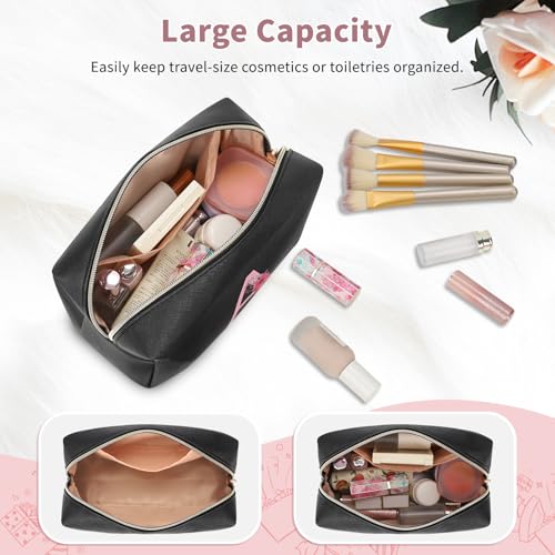 Personalized Initial Makeup Bag, Birthday Gifts for Women and Girls, Small Makeup Pouch Travel Toiletry Bag, Make Up Organizer Bag Gift Trendy Stuff for Friend Mom Teacher, Black