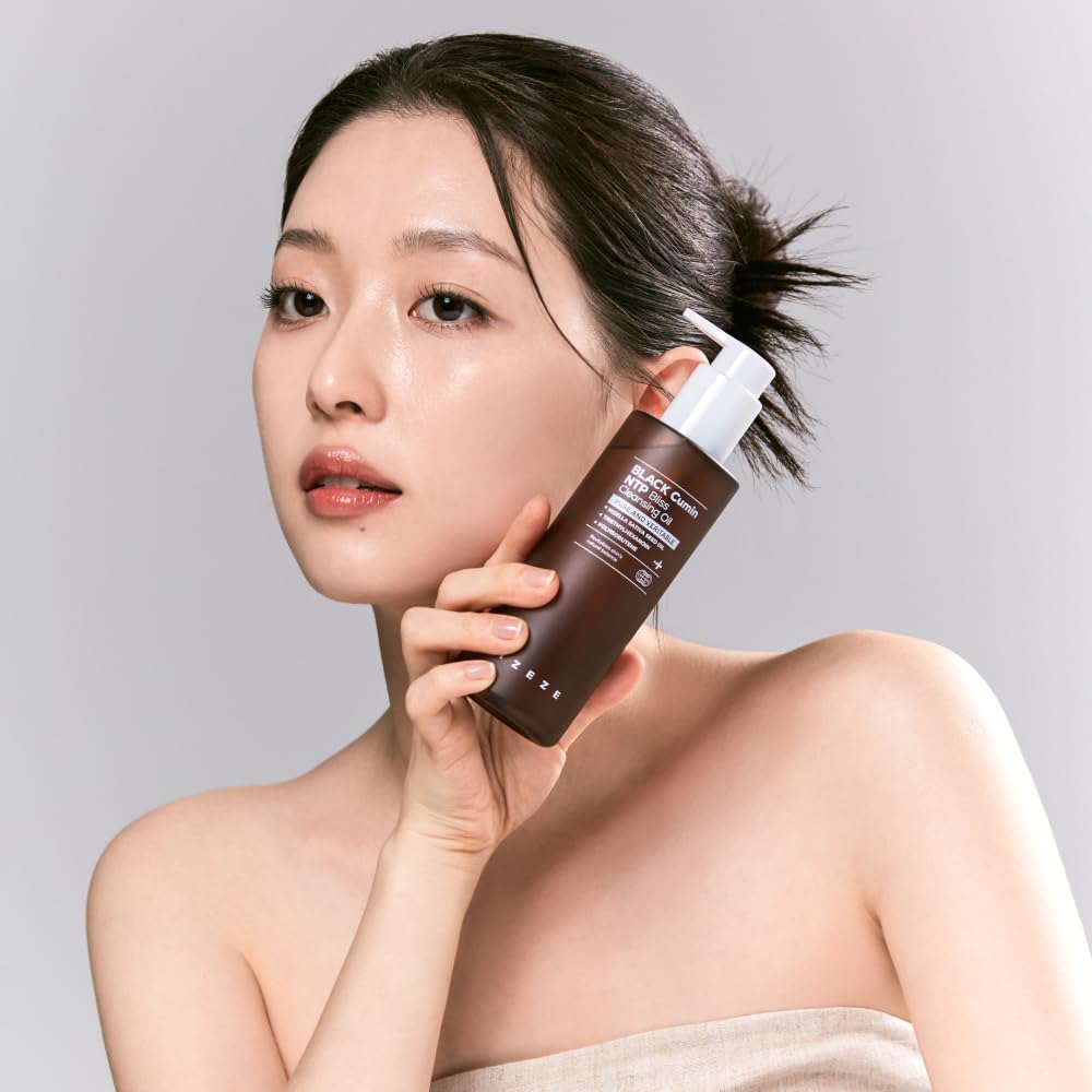 IZEZE Black Cumin NTP Bliss Cleansing Oil | Blackhead Remover, Makeup Remover, Deep Facial Cleanser, Clear Pore, Sebum Control, Korean Face Oil, 6.76 fl.oz