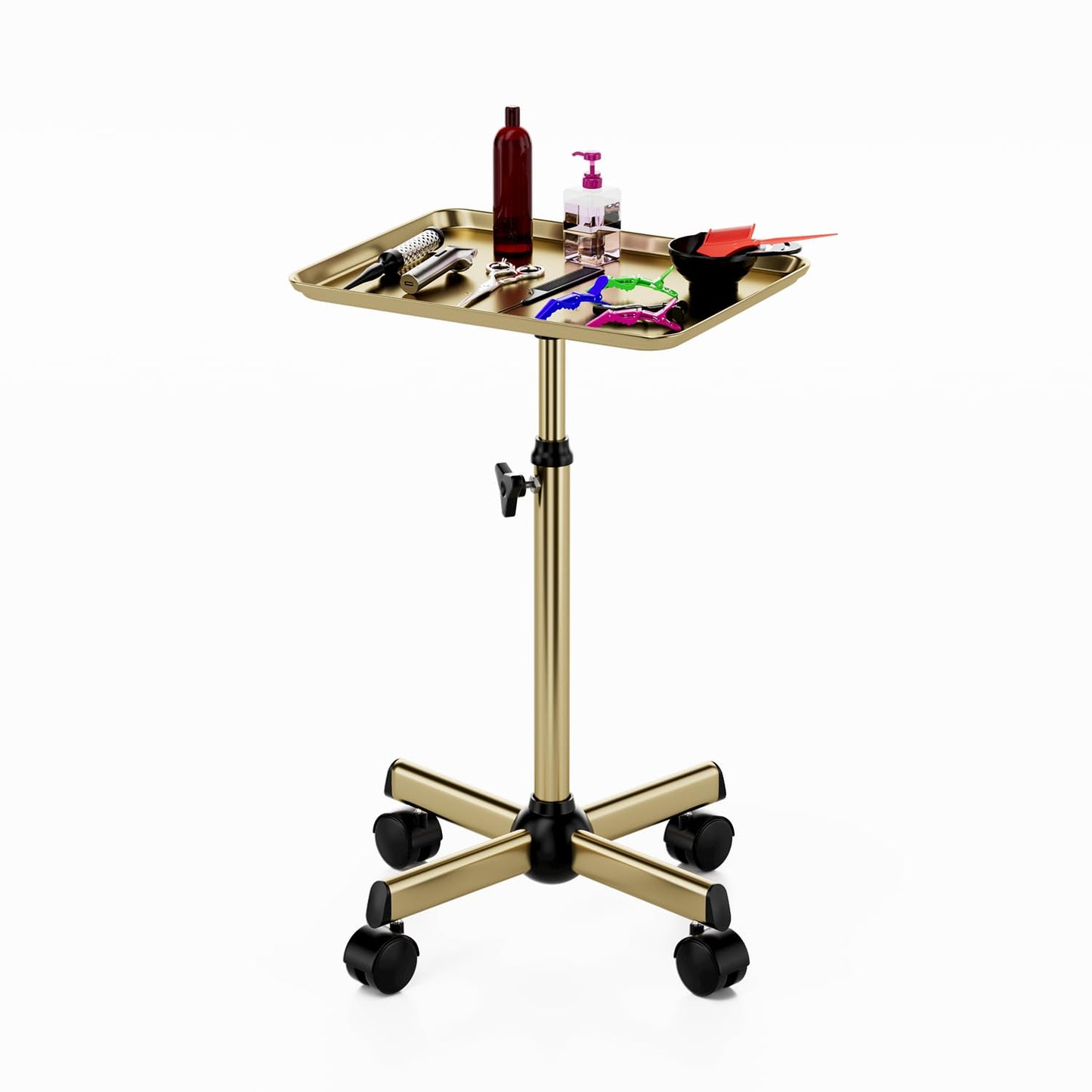 Salon Tray, Premium Metal Rolling Tray Cart, Tattoo Tray Height Adjustable, Dentist Tray Medical Tray Spa Service Rolling Tray,Champagne Gold