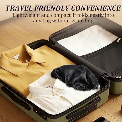 2 In1 Wrap Cap Bonnet Reversible Adjustable Tie Band, Silk Bonnet Hair Wrap Cap for Silk Press, New Satinbonnet for Sleeping, Double Layered Nettie Band for Curly Natural and Braided Hair (Black)