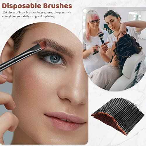 Gerrii 200 Pieces Disposable Angled Eyebrow Brushes Bulk Brow Tint Brushes Eye Makeup Brush Eyeliner Brush Tinting for Women Girls Salon Beauty Cosmetic Make up Tool Esthetician Supplies(Black)