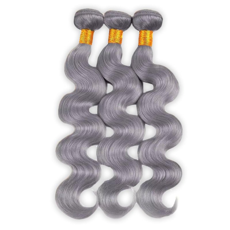 Grey Bundles Human Hair Body Wave Bundles 16 16 16 Inch Gray Body Wave Human Hair Extensions Double Weft Unprocessed Brazilian Virgin Hair 3 Bundle 50 Grams Per Bundle
