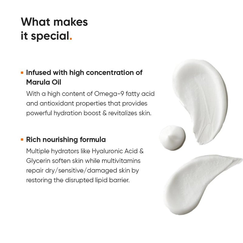 Minimalist Face Moisturizer for Dry Skin | Marula Oil 5% With Hyaluronic Acid For Deep Nourishment & Hydration | Face Hydrating Moisturizer | For Women & Men | 1.7 Oz / 50 gm