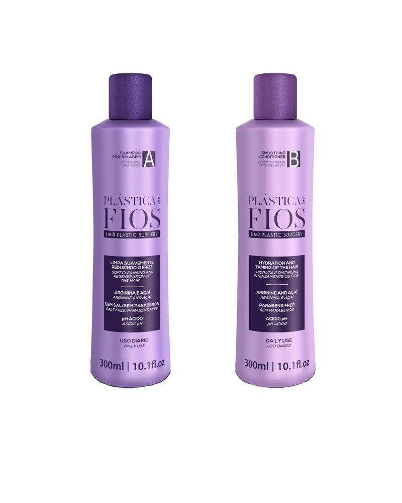 Plastica Dos Fios Home Care Kit- Maintenance Set Shampoo and Conditioner Hair Smoothing For All Hair Types, (2x300ml) Keratin Hair