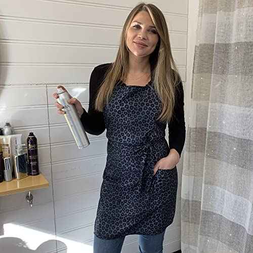 Plum Hill Animal Print Cosmetology Apron for Hair Stylist, Nail Tech, Esthetician, Hairdresser Apron with Pockets