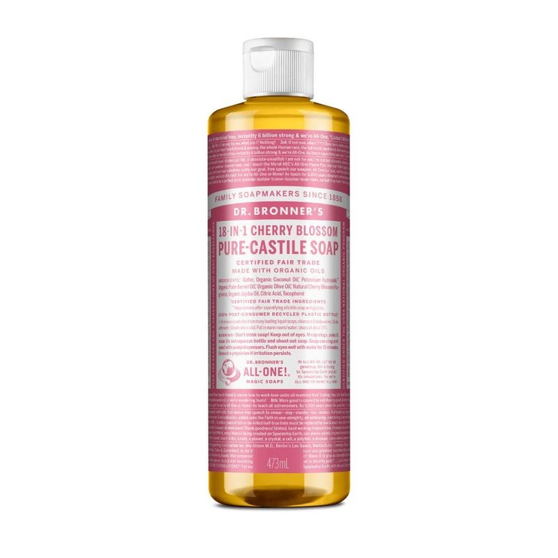 Dr. Bronner's Pure-Castile Magic Liquid Soap (Cherry Blossom, 16 Ounce) - Made with Regenerative Organic Certified Oils, 18-in1 Uses: Face, Hair, Hand & Body Soap, Laundry, Pets- Concentrated, Vegan