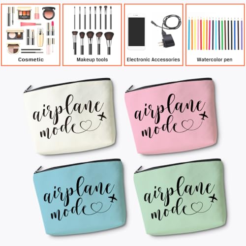 4PCS Funny Airplane Travel Gifts for Women Makeup Bag Travel Essentials Cosmetic Bag Traveling Toiletry Bags Flight Vacation Gifts for Girls Bestie Travelers Girls Trip Birthday Christmas Mothers Day
