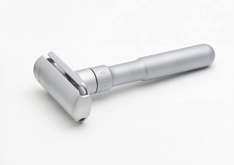 MERKUR FUTUR 700 Adjustable Double Edge Safety Razor - Matte Chrome, Adjustable Razor With Dial, Made in Germany, Plastic-Free, Snap-On Cap Design, Straight Bar