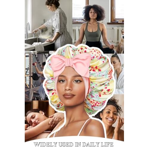 Double Layer Silk Bonnet with Tie Satin Lined Sleep Cap Hair Cover for Women's Curly Natural Hair