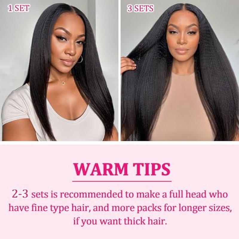 Kinky Straight Clip in Human Hair Extensions for Black Women 8Pcs 120g Seamless Kinky Straight Clip Ins 18Clips Double Weft Human Hair Full Head Hair Extensions (1B 22 Inch)