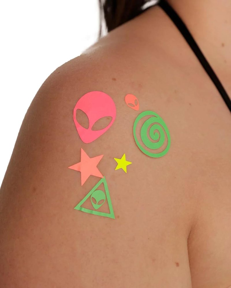 Sasswear Blacklight Body Stickers - Neon Fashion Accessories for Raves, Festivals and Glow Parties, 40/pk (Alien)