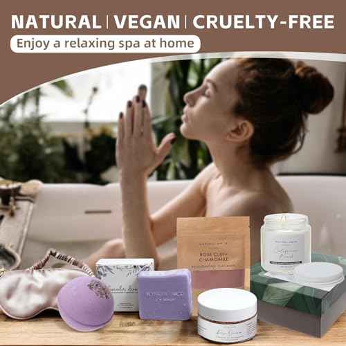 Natural Amor Spa Gift Set for Women 6 PCS? Relaxation Kit with Handmade Soap, Bath Bombs, Candle, Christmas Gift Box for Her, Self Care Birthday Gifts