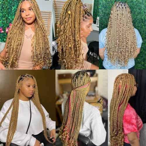 6 Packs Blonde Braiding Hair Pre Stretched #27 Color Honey Blonde Pre Stretched Braiding Hair 36inch Long Synthetic Hair Extensions For Braids Hot Water Setting Soft Yaki Texture(#27,6Pack)