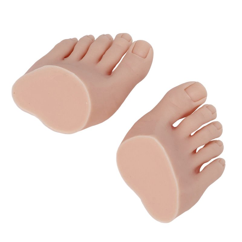 CYTGOUPER Silicone Fake Foot Model 1 Pair–Soft Half Foot with Fake Toes for Nail Art Practice, Tattoo Training,Pedicure Kit,Reusable Skin Silicone Foot for Beginners, Salon Props