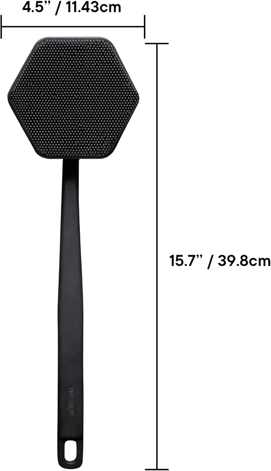 TOOLETRIES Silicone Back Scrubber for Shower, Exfoliating Body & Bath Brush, Long Ergonomic Handle, Non-Slip Grip for Hard-to-Reach Areas, Hygienic Silicone Bath Accessory for Men & Women - Sand