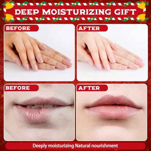 Loopeer 12 Sets/48 Pcs Christmas Hand Cream and Lip Balm Gift Set for Women Bulk Mini Hand Lotion Travel Size for Dry Skin Stocking Stuffers with Greeting Card Organza Bags for Coworker Employee