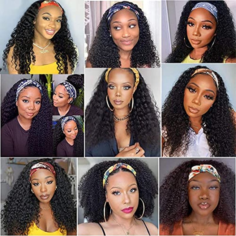 Headband Wig Human Hair Curly Headband Wigs for Black Women Glueless Wear and Go Wig 100% Brazilian Virgin Human Hair Headband wig 150% Density (14inch)