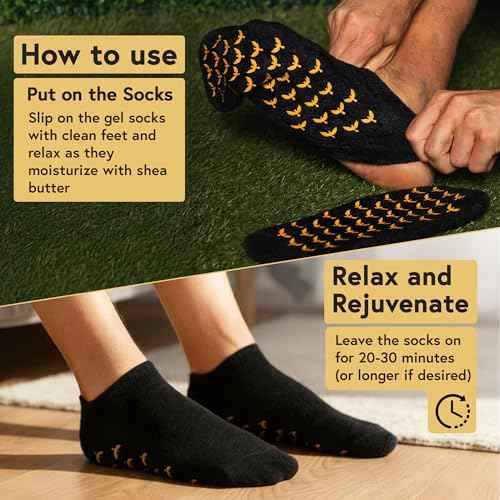 Moisturizing Gel Socks for Men - Extra Large 2 Pairs - Silicone Heel Socks, Cracked Heel Treatment, Reusable Spa Socks with Shea Butter for Dry Skin & Foot Care
