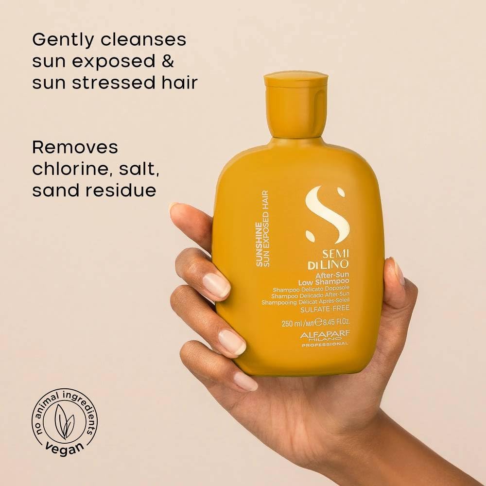 ALFAPARF MILANO Semi di Lino Sunshine Sulfate Free Shampoo - After Sun Shampoo - Chlorine Protection - Sun and Solar Protection - Vegan Formula - For Shiny, Silky, and Protected Hair