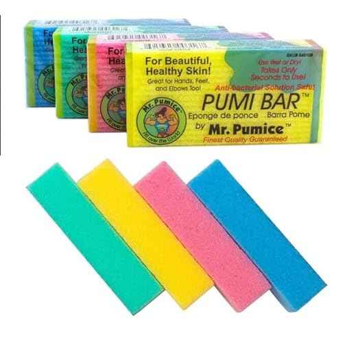 Mr. Pumice Callus Remover PUMI Bar: Pedicure Stone & Foot/Heel Scrubber - Medium Grit (Assorted Colors) 4 Pack
