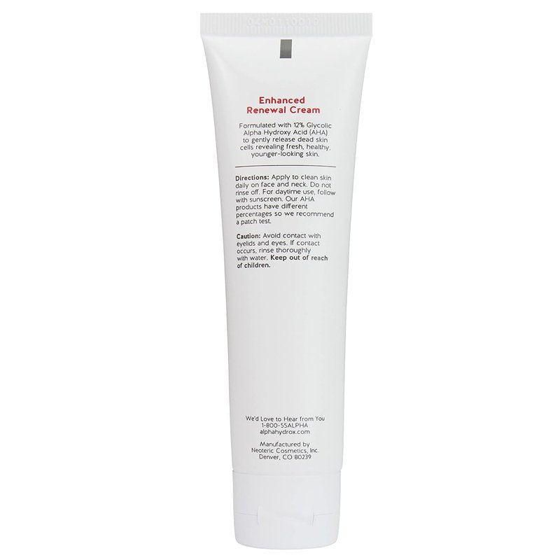 Alpha Skin Care Enhanced Renewal Cream, Anti-Aging Formula, 12% Glycolic Alpha Hydroxy Acid (AHA), Reduces Lines & Wrinkles, For Normal to Dry Skin, 2 oz, Pack of 2