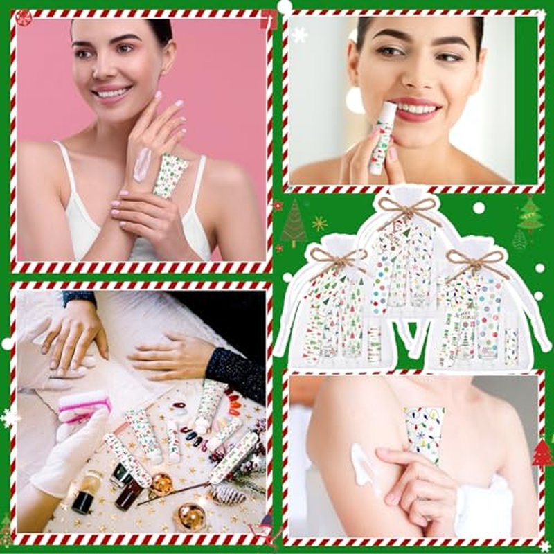 24 Sets/144 Pcs Christmas Party Favors Christmas Hand Cream Body Lotion Lip Balm Nail File Gifts Set Xmas Stocking Stuffers Travel Size Lotion Bulk Holiday Party Supplies for Coworkers Women Adults