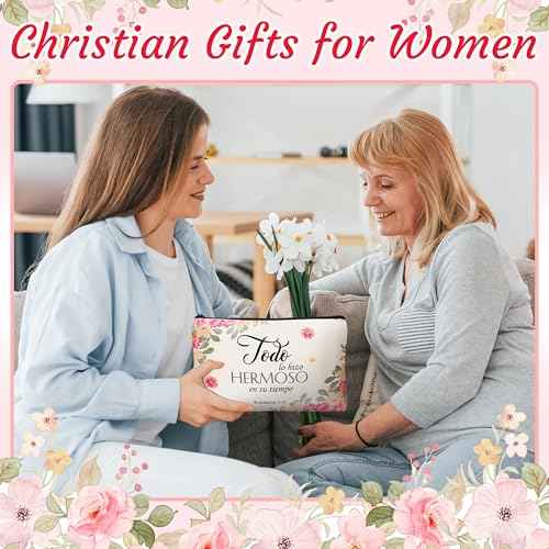 24 Pcs Spanish Christian Gift Set - 12 Women Makeup Bags Bulk & 12 Butterfly Keychains Inspirational Bible Verse Cosmetic Bags Religious Gifts for Women Regalos Religiosos Para Mujer En Espa?ol