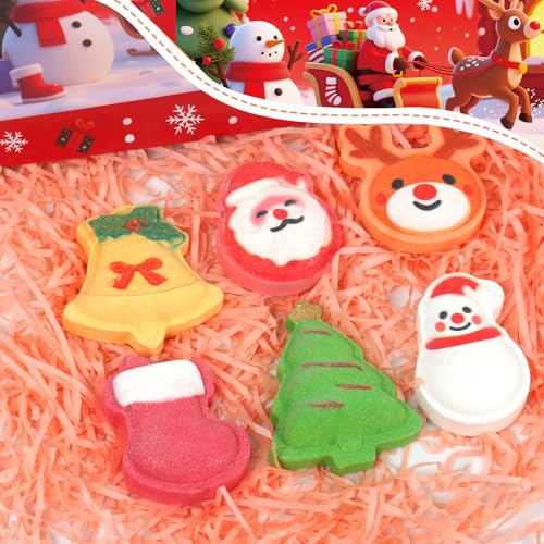 Christmas Bath Bombs for Kids & Women, Handmade Bath Bomb Gift Set of 6 Fun Shapes, Perfect Stocking Stuffers for Teen Girls & Boys, Skin Care Bathbombs as Christmas Gifts for Kids