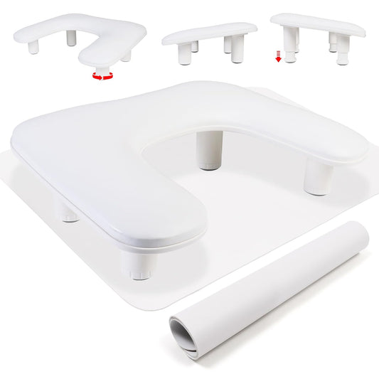 Height-Adjustable Nail Tech Hand Rest & Mat - U-Shaped Acrylic Manicure Cushion (White)