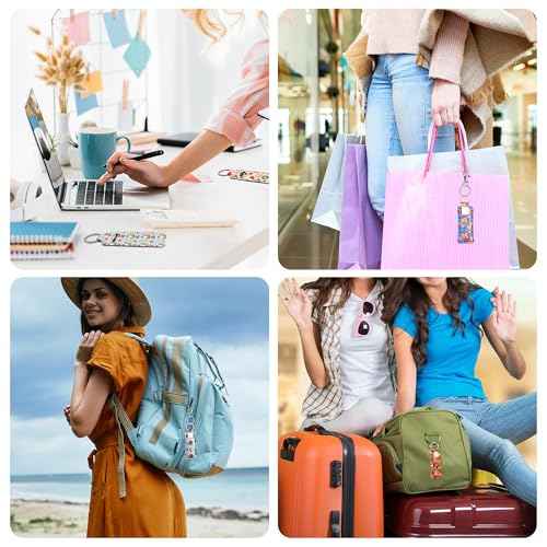 Duufin 20 Pieces Chapstick Keychain Holder Lip Balm Holder Lipstick Holder with 20 Pieces Metal Clip Cords for Purse Backpack