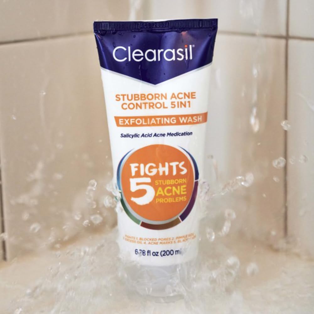 Clearasil Stubborn Acne Control 5in1 Exfoliating Wash 6.78 fl. oz., Reduces Blocked Pores, Pimple S (Pack of 5),6.78 Fl Oz (Pack of 5)