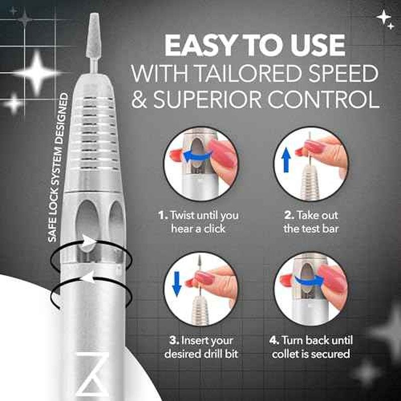 M Max - Nail Drill Professional - 2-in-1 Brushless Motor Nails Drill Machine - Electric, Cordless, Aluminium Alloy Casing, 35000 RPM, HD Display - Perfect for Salon & Home Use (White)