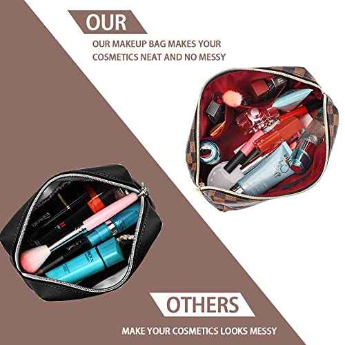 Makeup Bag, Cosmetic Bag, Portable Leather Large Checkered Makeup Bag, 2 Pack Large Capacity Travel Cosmetic Bag for Women, Lightweight Design and Waterproof Toiletries Bag Christmas Gifts