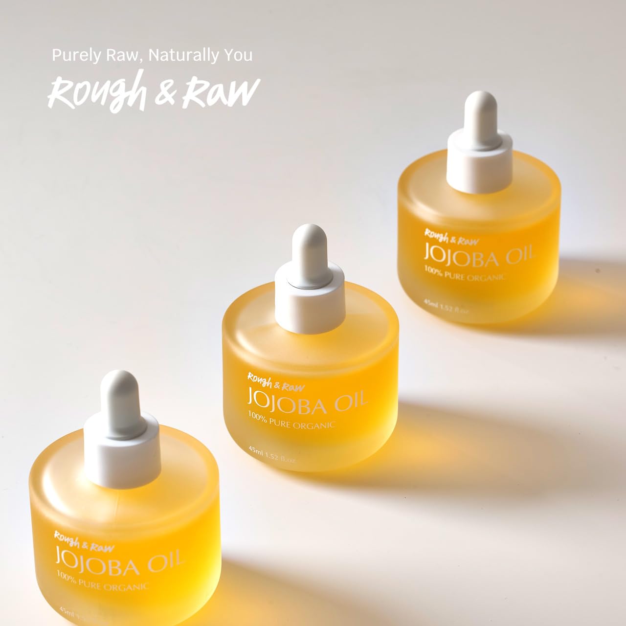Rough & Raw USDA 100% Pure Organic Golden Jojoba Oil – Cold Pressed, Unrefined – Natural Moisturizer for Hair, Skin, Face & Nails – Carrier Oil for Essential Oils from Israel, made in Korea 1.52 fl.oz