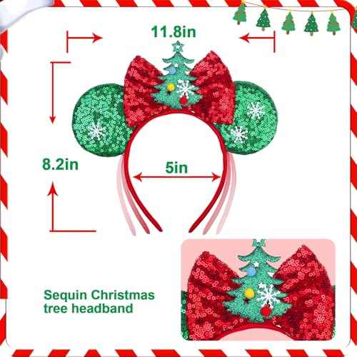 Christmas Headband Mouse Ears Bow Headbands,Sequin Snowflakes Christmas Tree Elk Headbands Hair Accessories for Christmas Cosplay Party Favors(4 PCS)