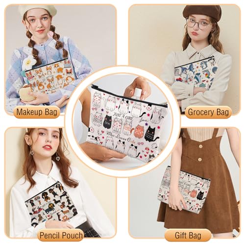 Cat Makeup Bag for Women - Lightweight Travel Pouch with Lining, High-definition, Double-Sided Printed, Funny Cat Gift Bags for Birthday & Christmas Gifts