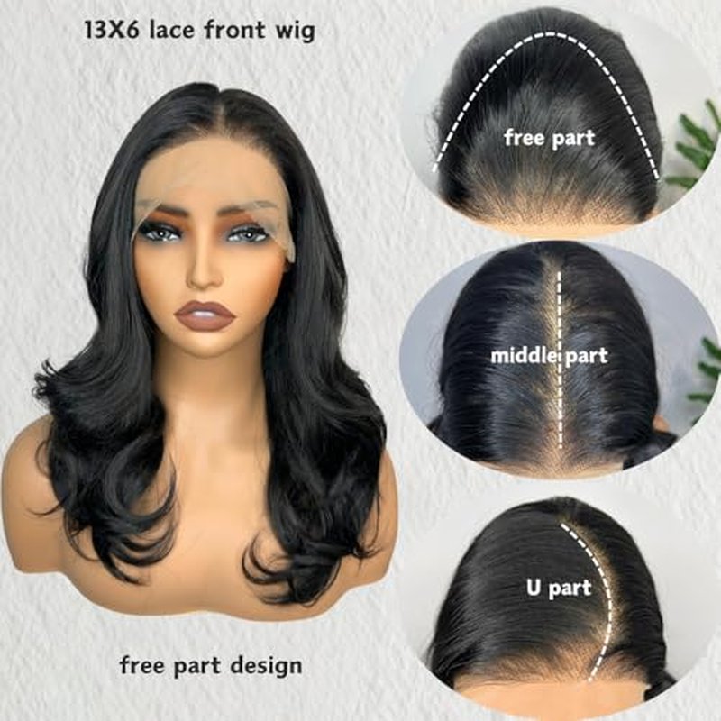 13X6 Body Wave Lace Front Wigs Black Wavy Synthetic Lace Front Wig HD Glueless Lace Wigs Pre Plucked Natural Hairline With Baby Hair 18 Inch Wear And Go Wigs For Black Women