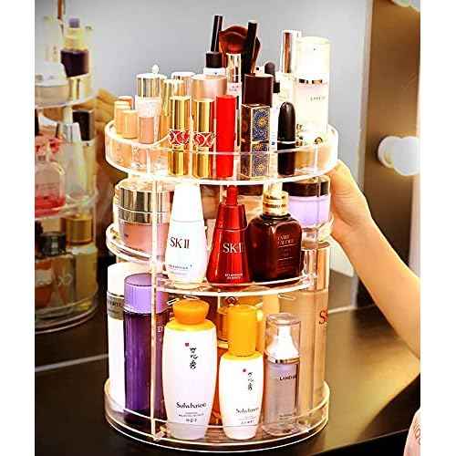 Cq acrylic Rotating Makeup Organizer,Adjustable Spinning Skincare Organizer for Vanity,Countertop,Clear Rotating Perfume Organizers,Bathroom Lazy Susan Organizer and Spin Skin Care Storage Rack,1 Pack